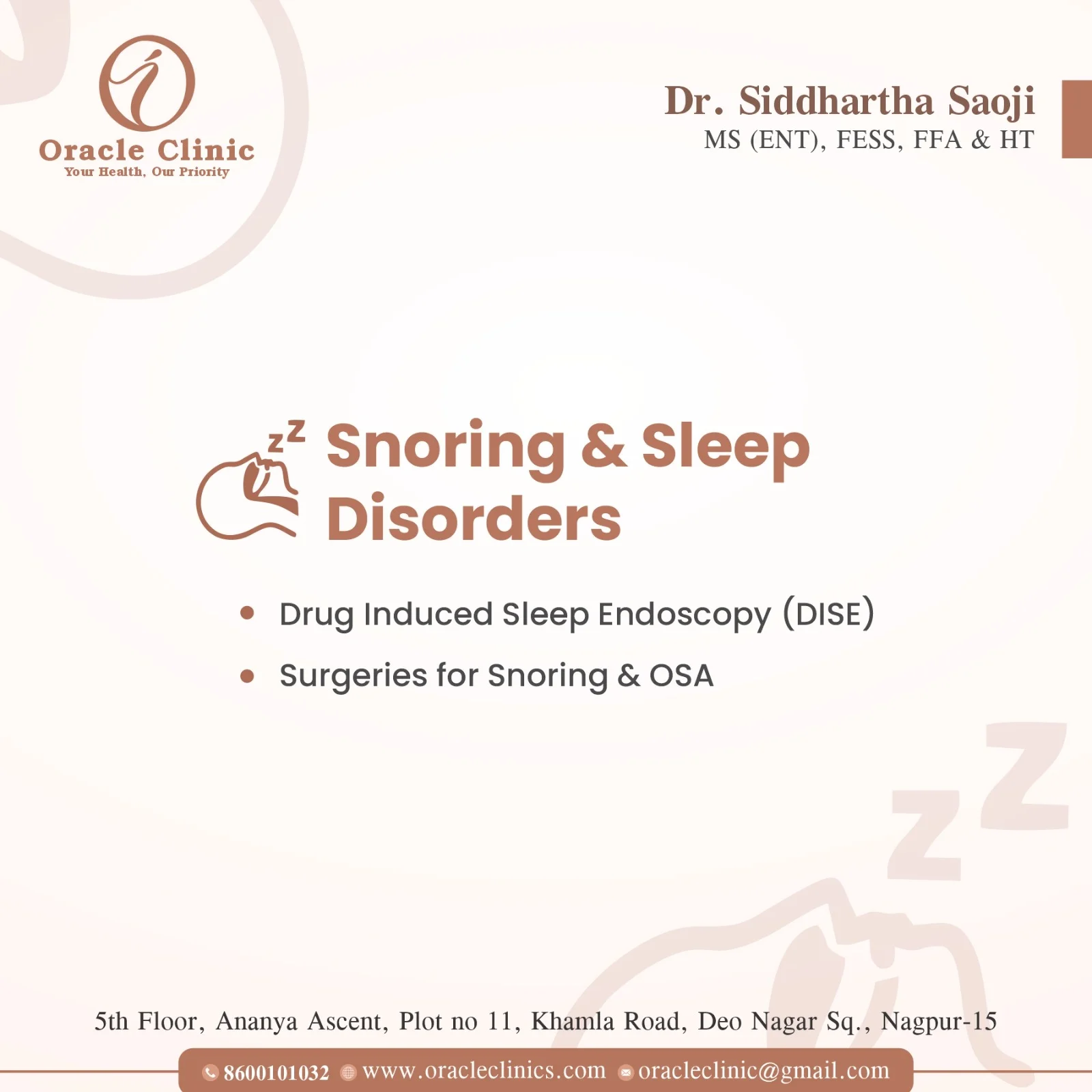 ENT Specialist Doctor For Snoring Treatment in Nagpur - Dr. Siddhartha Saoji - Oracle Clinic